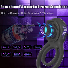 Rose Vibrating Cock Ring with Clitoral Stimulator, Penis Sleeve for G Spot Clitoris Penis Stimulation, 9 Vibrations