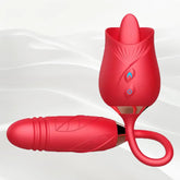Dual-head Tongue Licking Rose Sex Toys with Thrusting Dildo, 3 in 1 Rose Vibrator for G Spot Clit Blended Climaxes