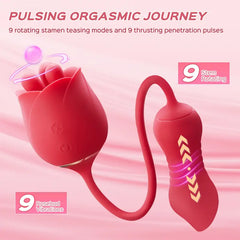 3 in1 Rose Sex Toys G spot Vibrator Sex Stimulator for Women with 9 Vibrating Thrusting Modes, 3 Rotating Tongues for Clit Licking