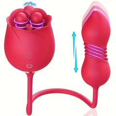 3 in1 Rose Sex Toys G spot Vibrator Sex Stimulator for Women with 9 Vibrating Thrusting Modes, 3 Rotating Tongues for Clit Licking