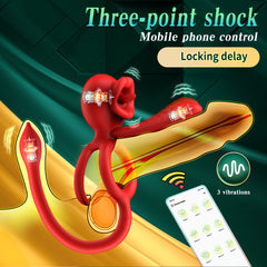 Cock Ring Penis Sleeve with Licking Mouth Clitoral Stimulator, Penis Ring Vibrator Couples Adult Sex Toys for Men Women