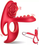 Rose Stimulation Tongue Sex Toys with Vibrating Cock Ring for Men,10 Modes
