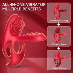 Rose Stimulation Tongue Sex Toys with Vibrating Cock Ring for Men,10 Modes