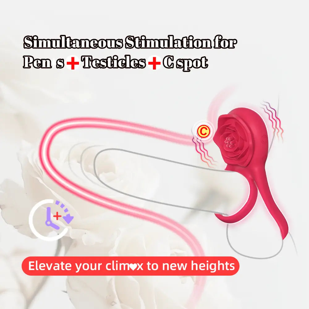 Rose Clitoral Stimulator Vibrating Cock Ring with 9 Vibrations, Couples Sex Toys for Men Women Pleasure Red