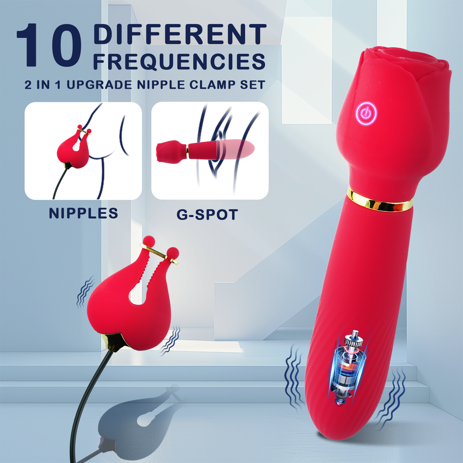 2-in-1 Vibrating Nipple Clamps G Spot Wand Vibrators for Women, Female 2-in-1 Vibrating Nipple Clamps G Spot Wand Vibrators for Women, Female