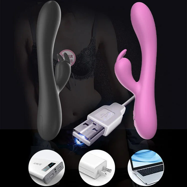 Female Rabbit Dual Motor Heating Vibrator Sex Products