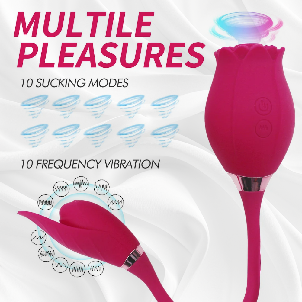 Upgraded Dual-end Rose Sex Toy with 10 Suction & Vibration, Adult Toys for G Spot & Clit Stimulation