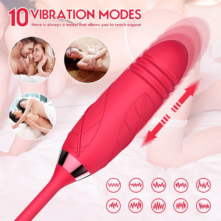 2 in1 Rose Sex Toy Stimulator Adult Toys Clitoral Tongue Licking G Spot Vibrators Thrusting Dildo Vibrator for Women