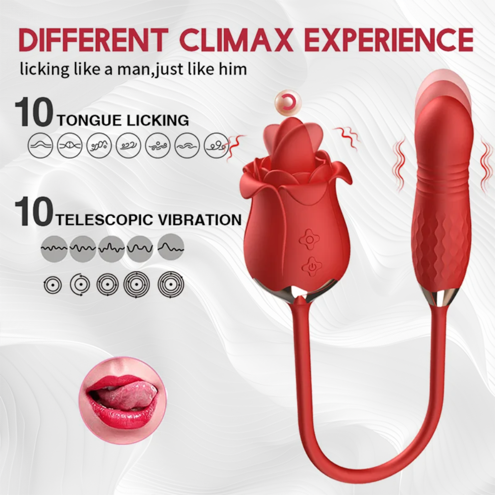 Tongue Licking Rose Sex Toy with Thrusting Dildo, 3 in 1 Women Sex Toy Tongue Licking Rose Sex Toy with Thrusting Dildo, 3 in 1 Women Sex Toy