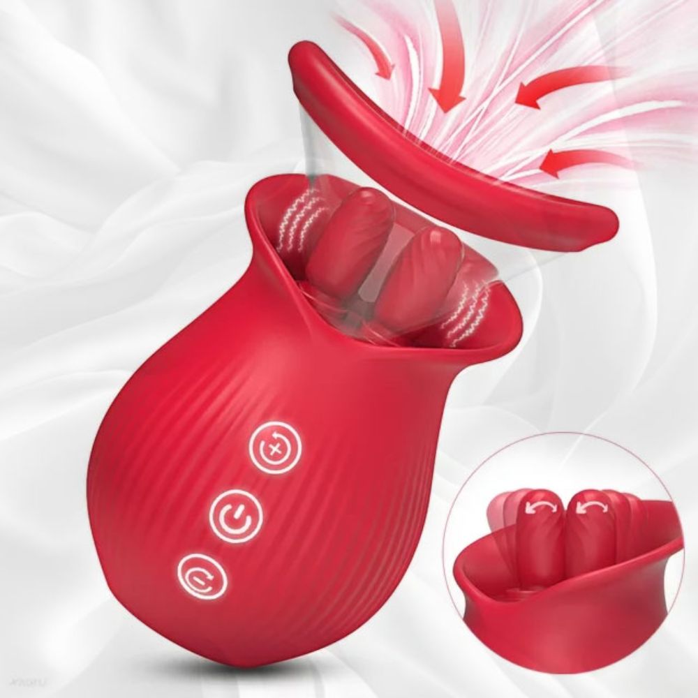 Double Tongue Clit Licking Sucking Rose Flower Shape Toy Vibrator with Double Tongue Clit Licking Sucking Rose Flower Shape Toy Vibrator with