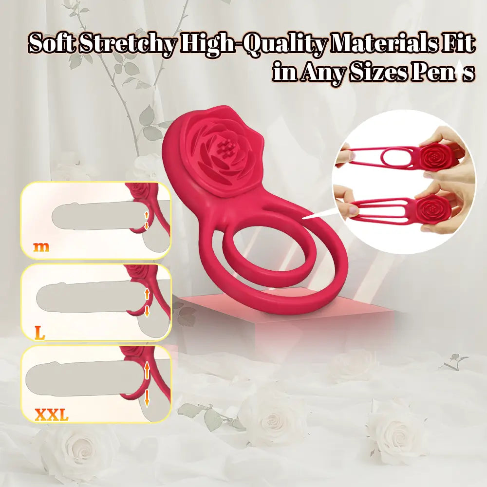 Rose Clitoral Stimulator Vibrating Cock Ring with 9 Vibrations, Couples Sex Toys for Men Women Pleasure Red