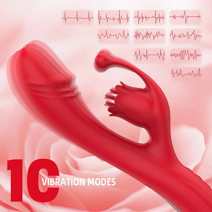 Rose Sex Toys Female G-spot Vibrator with Heat Rabbit Vibrator with 10 Vibration Pattern