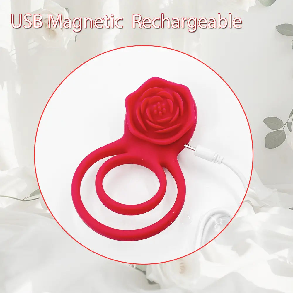 Rose Clitoral Stimulator Vibrating Cock Ring with 9 Vibrations, Couples Sex Toys for Men Women Pleasure Red