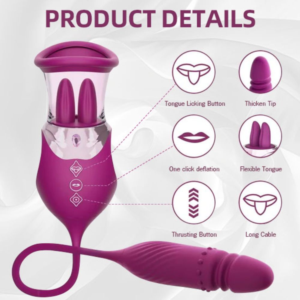 Sucking Licking Rose Toy with Thrusting Vibrating G Spot Dildo, 4 in 1 Sucking Licking Rose Toy with Thrusting Vibrating G Spot Dildo, 4 in 1