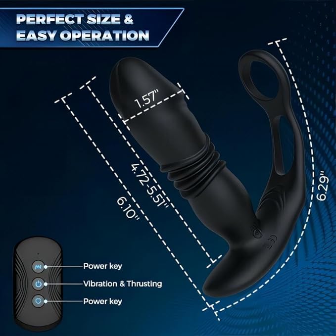 Thrusting Anal Vibrator with 2 Silicone Cock Ring, 3 in 1 Prostate Mas Thrusting Anal Vibrator with 2 Silicone Cock Ring, 3 in 1 Prostate Mas