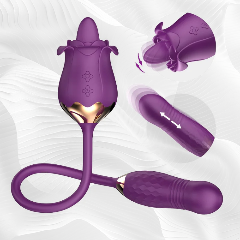 Tongue Licking Rose Sex Toy with Thrusting Dildo, 3 in 1 Women Sex Toy Tongue Licking Rose Sex Toy with Thrusting Dildo, 3 in 1 Women Sex Toy