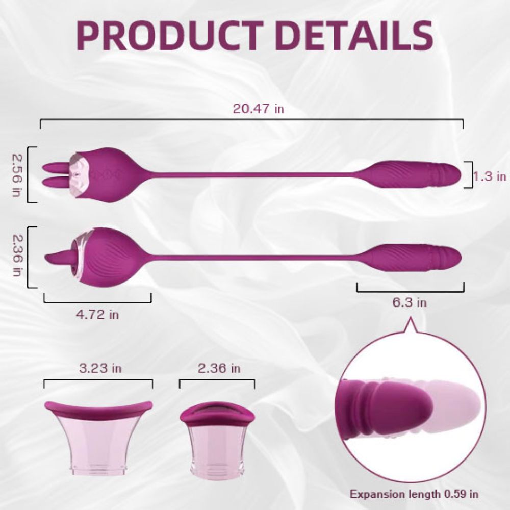 Sucking Licking Rose Toy with Thrusting Vibrating G Spot Dildo, 4 in 1 Sucking Licking Rose Toy with Thrusting Vibrating G Spot Dildo, 4 in 1
