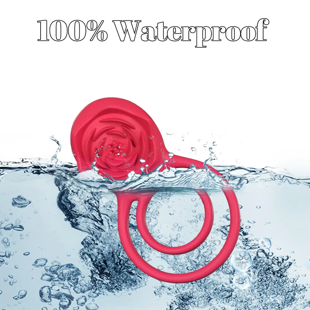 Rose Clitoral Stimulator Vibrating Cock Ring with 9 Vibrations, Couples Sex Toys for Men Women Pleasure Red