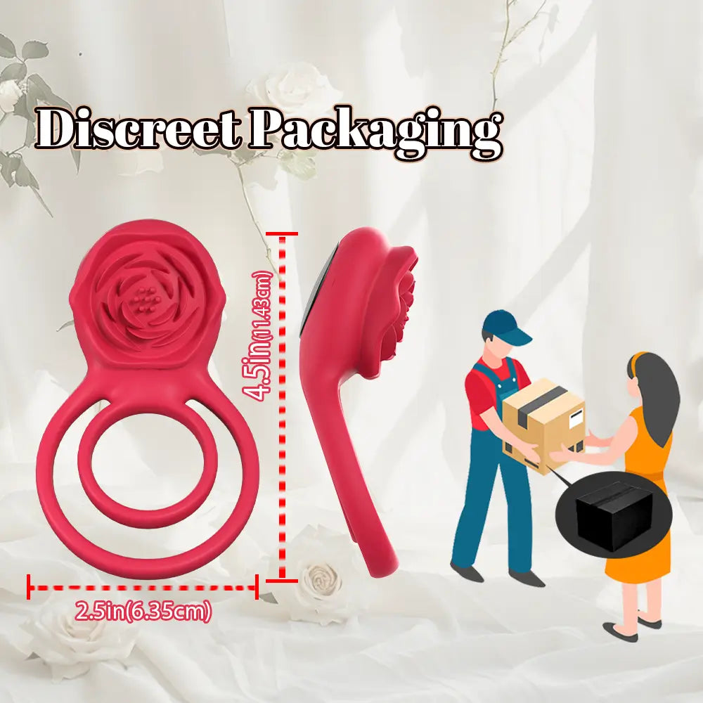 Rose Clitoral Stimulator Vibrating Cock Ring with 9 Vibrations, Couples Sex Toys for Men Women Pleasure Red