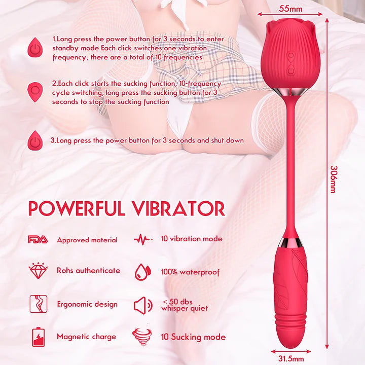 2 in1 Rose Sex Toy Stimulator Adult Toys Clitoral Tongue Licking G Spot Vibrators Thrusting Dildo Vibrator for Women