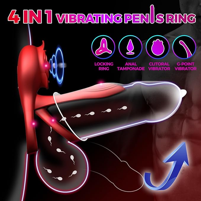 Penis Vibrator Cock Ring for Couples Vibrating Erection Sex Adult Toys Adjustable Cockring Clit Stimulator G-spot Vibrator with 10 Modes Male Pleasure