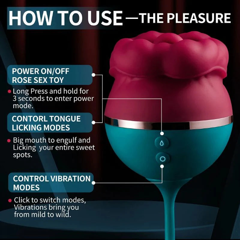 Female Vibrator Rose Toy Tongue Licking Vibrator with Vibrating Egg, G Spot Rose Vibrator Clitoral Vibrator Dildo Stimulator Vaginal and Anal Sex Toy 3 in 1 Nipple Sucker Oral Sex toys