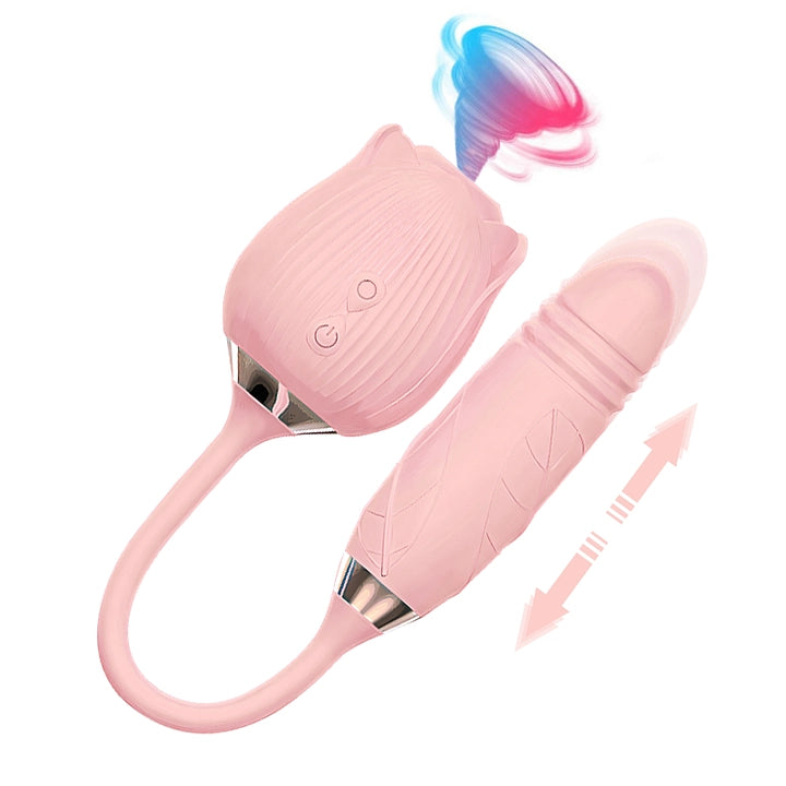 Pink Rose Thrusting Dildo Vibrator