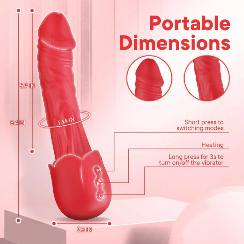 Rose Vibrator, Realistic Dildo with 10 Vibration Modes and Thrust Modes, G Spot Clitoral Stimulation  for Women and Couples, Red