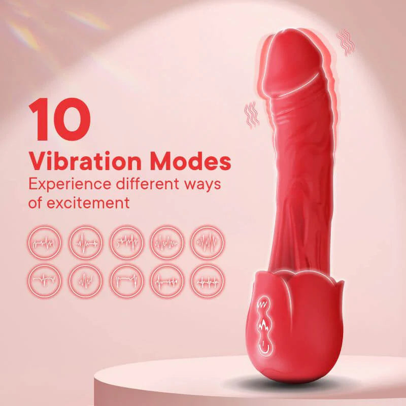 Rose Vibrator, Realistic Dildo with 10 Vibration Modes and Thrust Modes, G Spot Clitoral Stimulation  for Women and Couples, Red