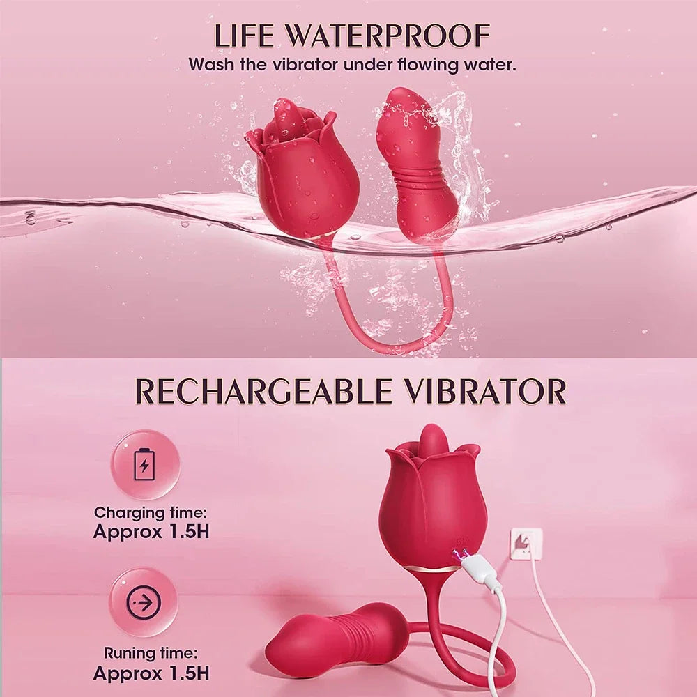 Rose Dildo Vibrator - Tongue - Licking | G-Spot Thrusting Dildo 10 Speed Sex Toys Rose Dildo Vibrator - Tongue - Licking | G-Spot Thrusting Dildo 10 Speed Sex Toys