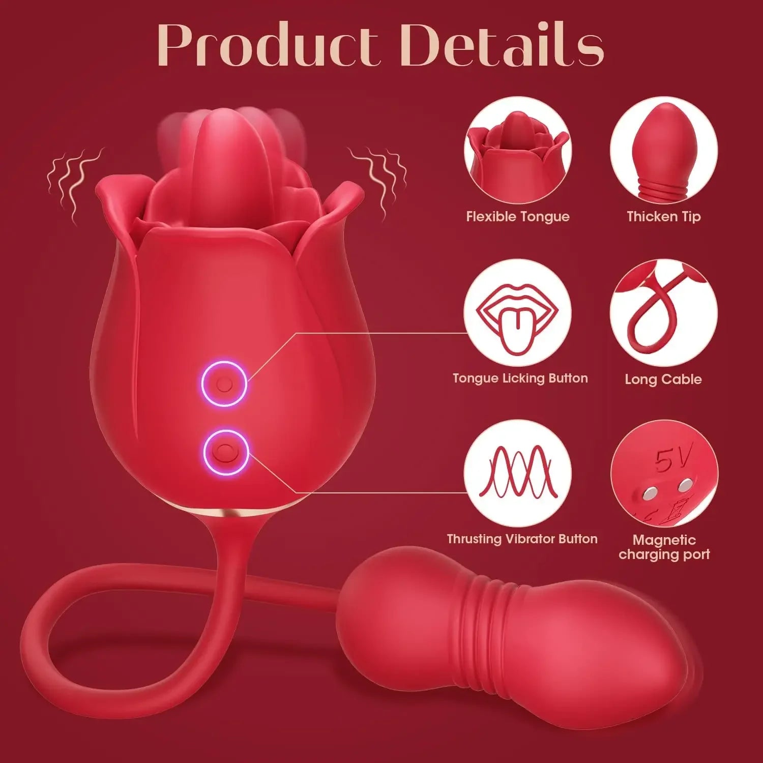 Rose Dildo Vibrator - Tongue - Licking | G-Spot Thrusting Dildo 10 Speed Sex Toys Rose Dildo Vibrator - Tongue - Licking | G-Spot Thrusting Dildo 10 Speed Sex Toys