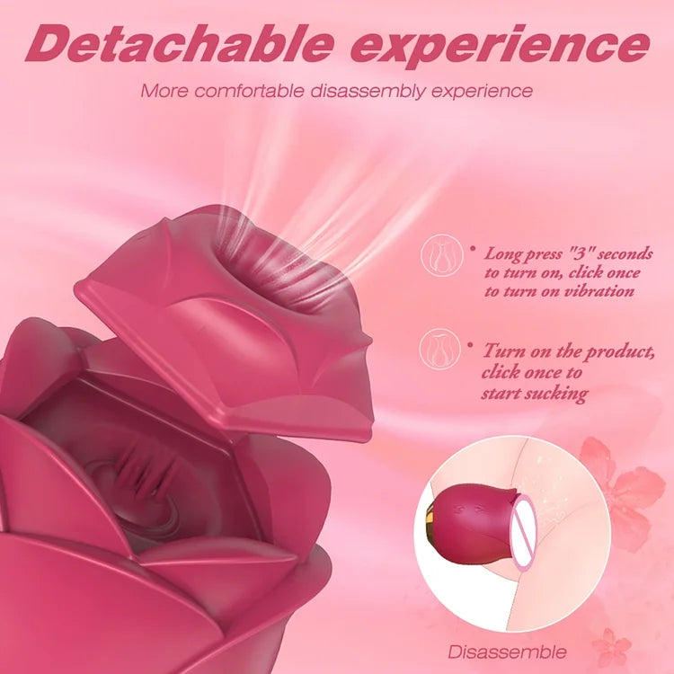 2 in 1 Sucking & Pulsating Rose Vibrator, Female Sex Toy for Clit Nipple Stimulation