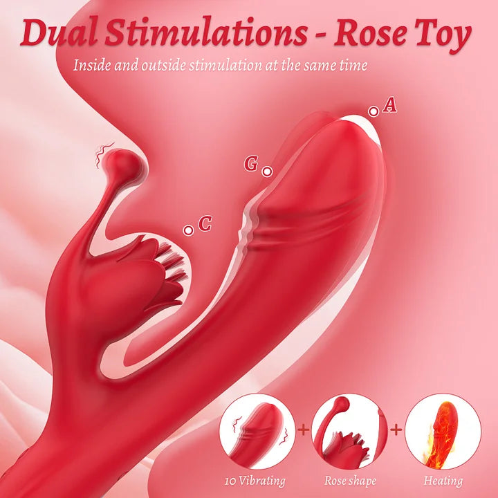 Rose Sex Toys Female G-spot Vibrator with Heat Rabbit Vibrator with 10 Vibration Pattern