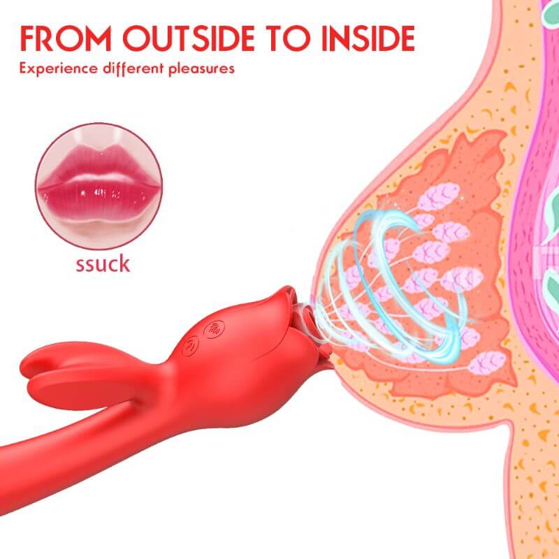 Rose Sex Toy Dildo Vibrator - Clitoral Nipple licker, 10 Frequency Sucking Stretching Vibration for Women, Insert Dildo