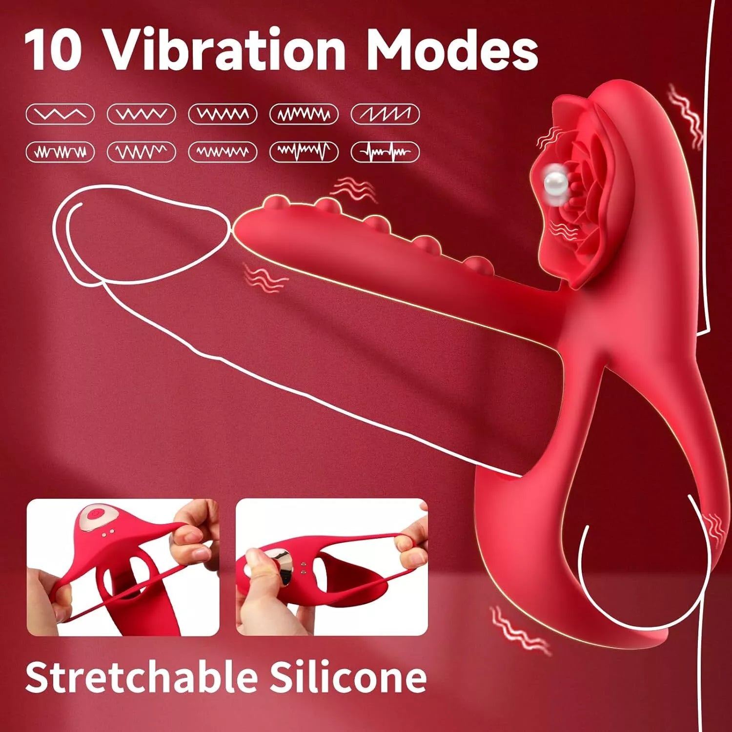 Rose Stimulation Tongue Sex Toys with Vibrating Cock Ring for Men,10 M Rose Stimulation Tongue Sex Toys with Vibrating Cock Ring for Men,10 M
