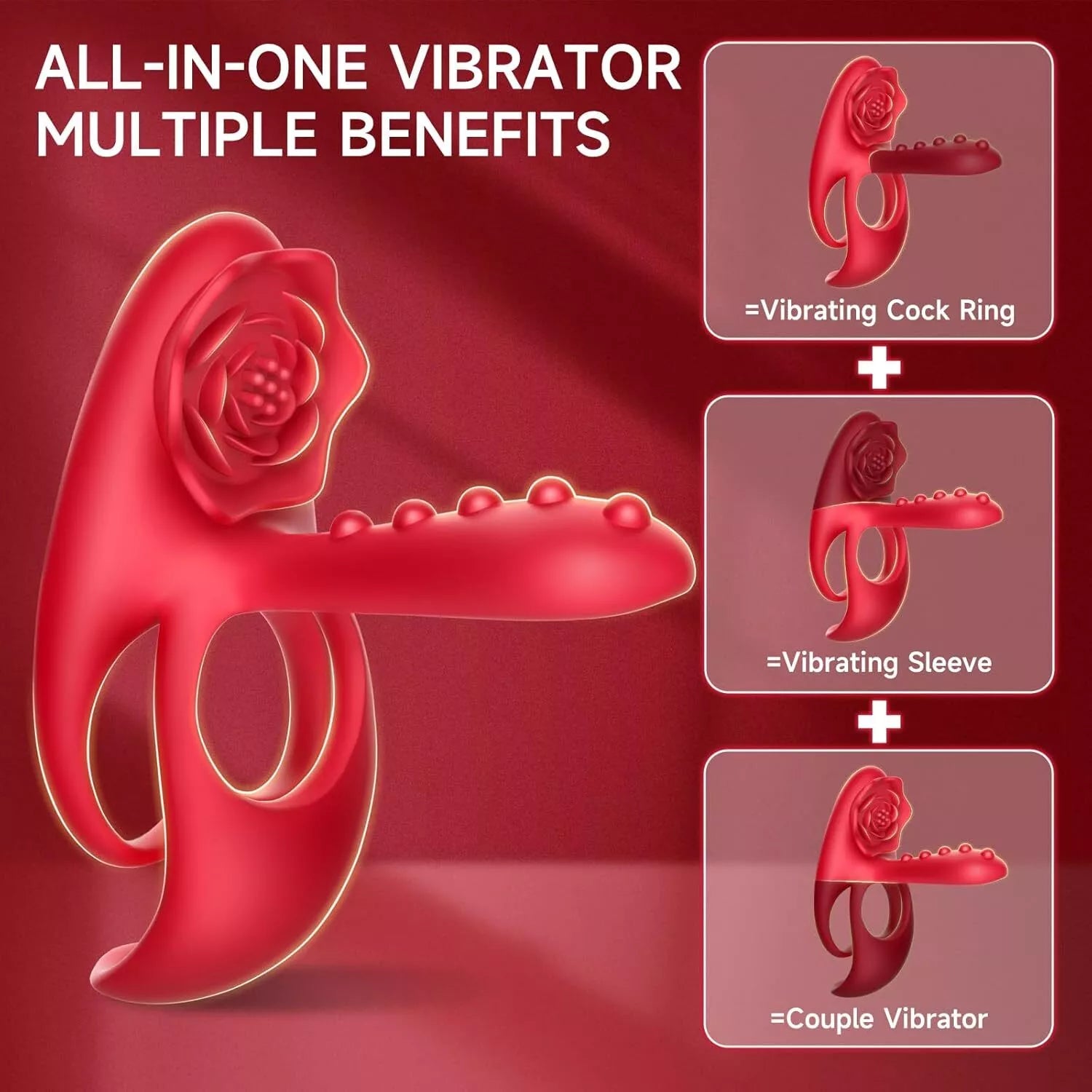 Rose Stimulation Tongue Sex Toys with Vibrating Cock Ring for Men,10 M Rose Stimulation Tongue Sex Toys with Vibrating Cock Ring for Men,10 M