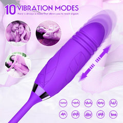 Sucking Rose Vibrator G-Spot Dildo Telescopic Thrusting Adult Sex Toys for Women Purple